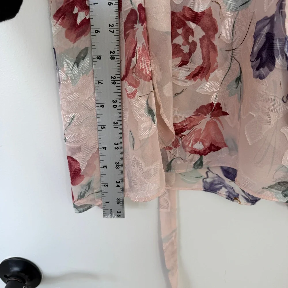 Angelique Vintage Floral‎ Robe & Slip Set Pink Jacquard Lace Trim Large made USA
